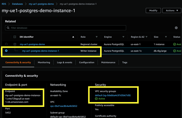 Create AWS RDS Postgres Database Villim